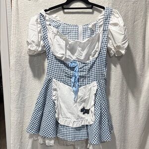 Vintage Dorothy Blue Gingham Peasant Dress with White Apron w/Toto